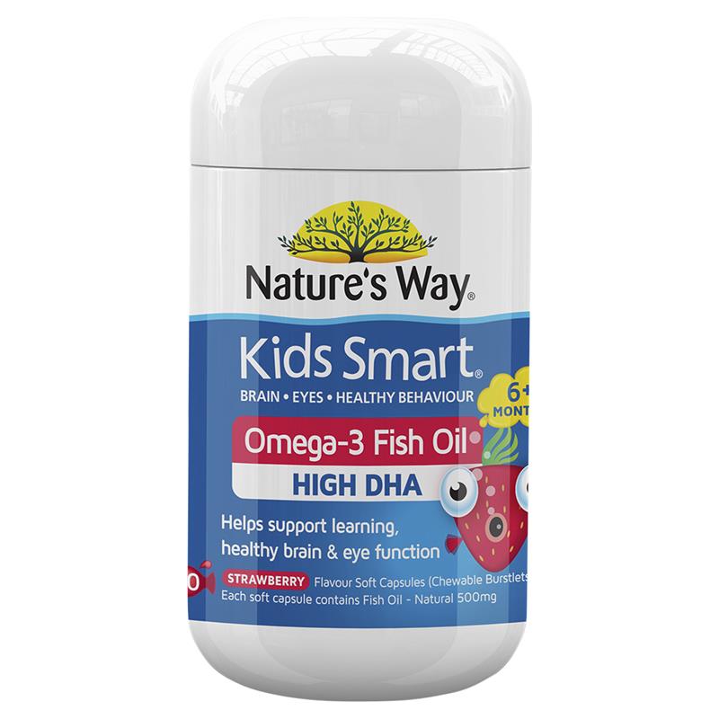 네이쳐스웨이 키즈스마트 오메가-3 피시오일 츄어블 50정 / Natures Way Kids Smart Omega-3 Fish Oil Strawberry Flavour 50 Chewable caps